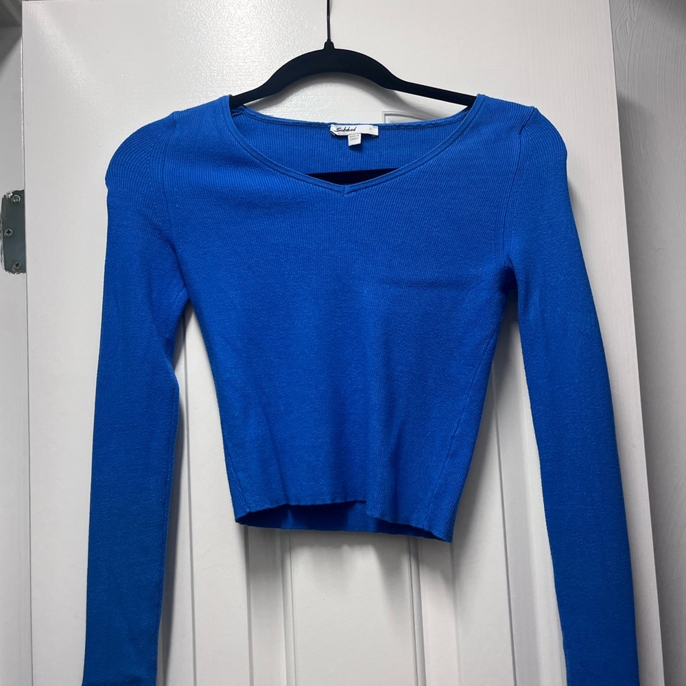 Elegant Blue Long Sleeve Blouse